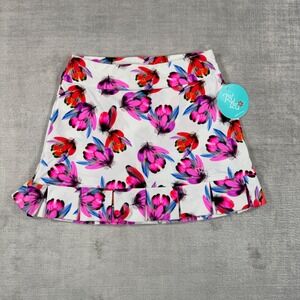 Tzu Tzu Samba Skort Womens XS White Flutter Feather Floral Pleated Golf Tennis